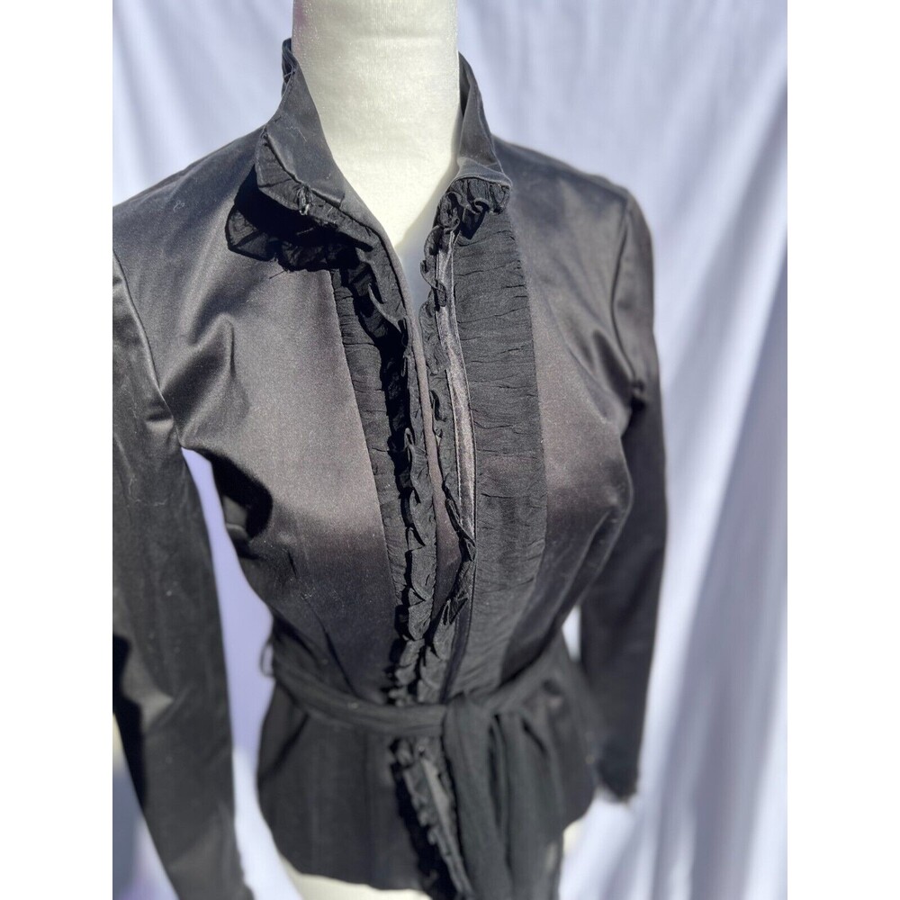 Liquid/ Nordstrom black jacket/ blazer silk lined, chiffon ruffle 6